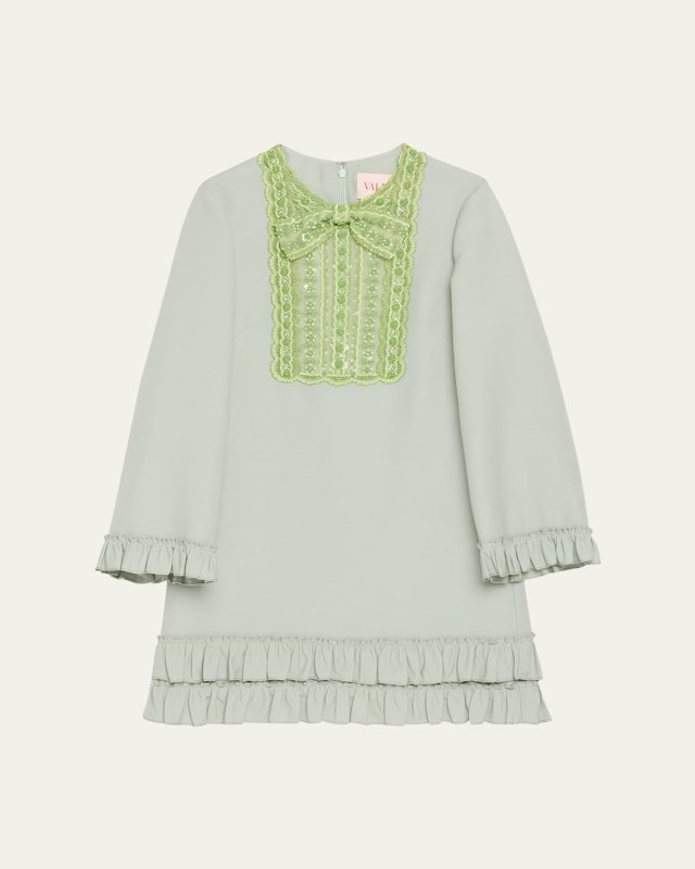 Lace Bead Sequined Bow Ruffled Hem Mini Dress